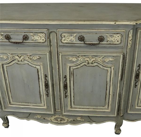 Sideboard French Country Farmhouse Oak Distressed Gray Painted Antique 1900