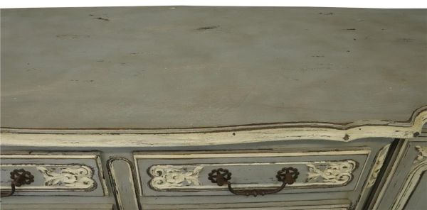 Sideboard French Country Farmhouse Oak Distressed Gray Painted Antique 1900