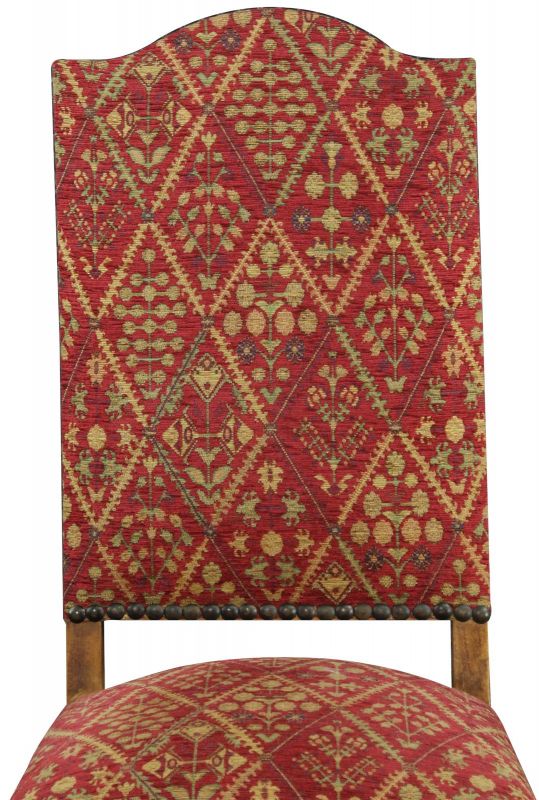 Dining Chairs Sheepbone Red Patterned Upholstery Set 6 French 1930 Oak Wood