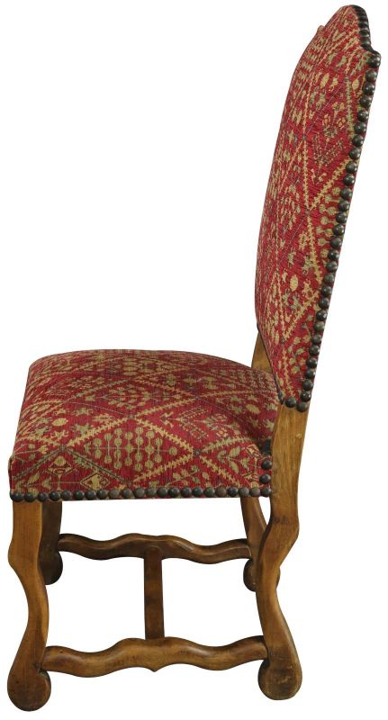 Dining Chairs Sheepbone Red Patterned Upholstery Set 6 French 1930 Oak Wood