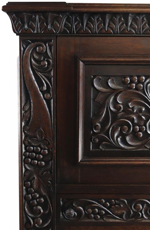 Secretary Desk Renaissance Vintage French 1930 Heavily Carved Oak Drawer Storage