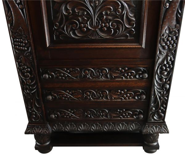 Secretary Desk Renaissance Vintage French 1930 Heavily Carved Oak Drawer Storage