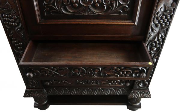 Secretary Desk Renaissance Vintage French 1930 Heavily Carved Oak Drawer Storage