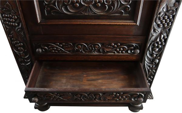 Secretary Desk Renaissance Vintage French 1930 Heavily Carved Oak Drawer Storage