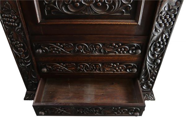Secretary Desk Renaissance Vintage French 1930 Heavily Carved Oak Drawer Storage