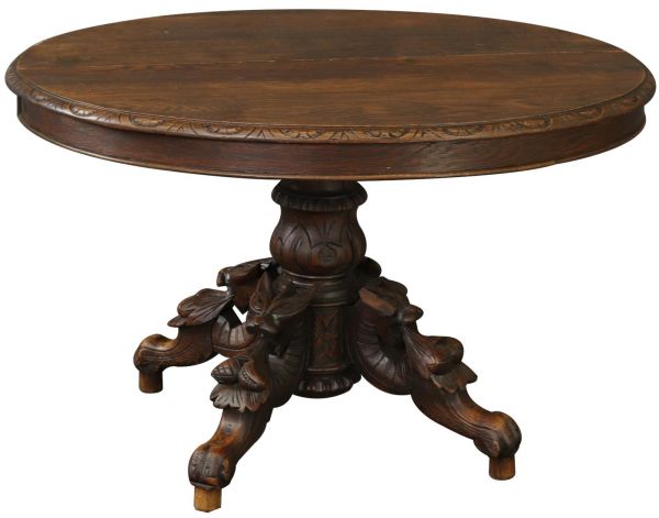 Table Antique French Renaissance Hunting Style 1880 Wild Beast Carved Pedestal