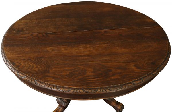 Table Antique French Renaissance Hunting Style 1880 Wild Beast Carved Pedestal