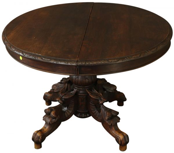Table Antique French Renaissance Hunting Style 1880 Wild Beast Carved Pedestal
