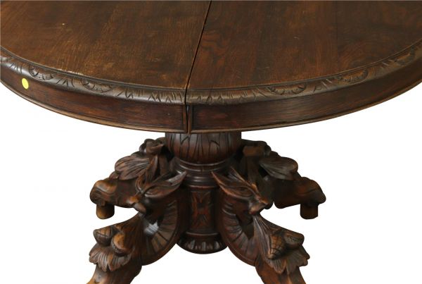 Table Antique French Renaissance Hunting Style 1880 Wild Beast Carved Pedestal