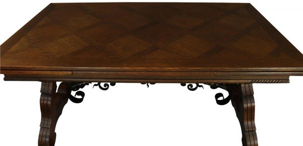 Table Renaissance Oak Vintage French 1950 Extending Wood Wrought Iron
