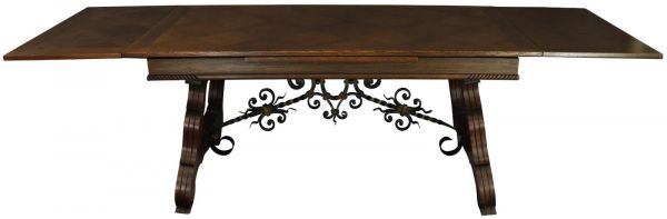 Table Renaissance Oak Vintage French 1950 Extending Wood Wrought Iron