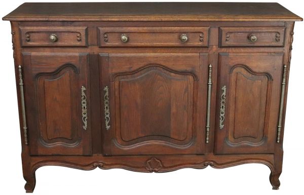 Sideboard Louis XV Rococo Vintage French 1950 Oak 3-Door 3-Drawer