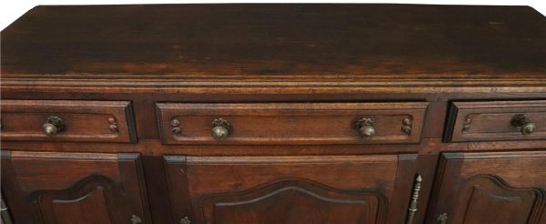 Sideboard Louis XV Rococo Vintage French 1950 Oak 3-Door 3-Drawer