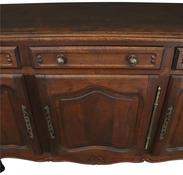 Sideboard Louis XV Rococo Vintage French 1950 Oak 3-Door 3-Drawer