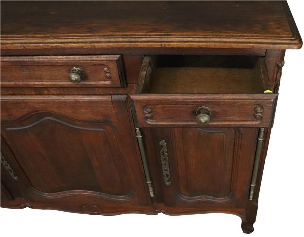 Sideboard Louis XV Rococo Vintage French 1950 Oak 3-Door 3-Drawer