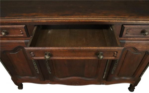 Sideboard Louis XV Rococo Vintage French 1950 Oak 3-Door 3-Drawer