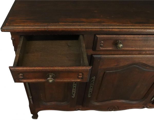 Sideboard Louis XV Rococo Vintage French 1950 Oak 3-Door 3-Drawer