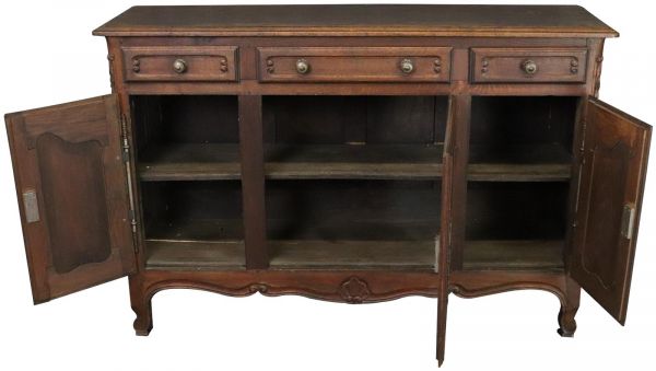 Sideboard Louis XV Rococo Vintage French 1950 Oak 3-Door 3-Drawer