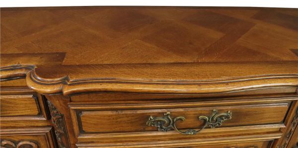 Sideboard Louis XV Rococo French Vintage 1950 Carved Oak 3-Door 3-Drawer