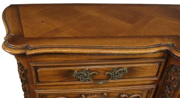 Sideboard Louis XV Rococo French Vintage 1950 Carved Oak 3-Door 3-Drawer
