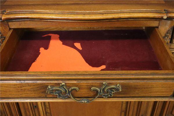 Sideboard Louis XV Rococo French Vintage 1950 Carved Oak 3-Door 3-Drawer
