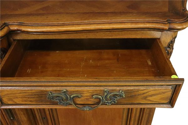 Sideboard Louis XV Rococo French Vintage 1950 Carved Oak 3-Door 3-Drawer