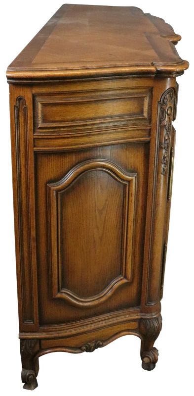 Sideboard Louis XV Rococo French Vintage 1950 Carved Oak 3-Door 3-Drawer