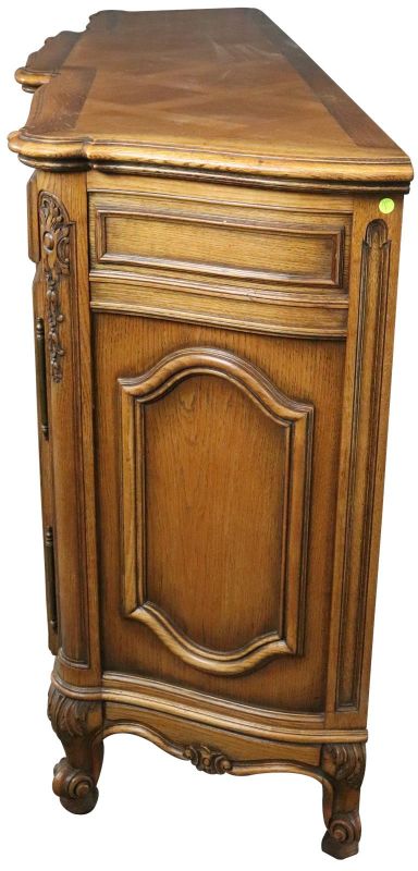 Sideboard Louis XV Rococo French Vintage 1950 Carved Oak 3-Door 3-Drawer