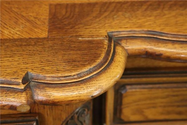 Sideboard Louis XV Rococo French Vintage 1950 Carved Oak 3-Door 3-Drawer