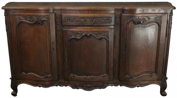 Sideboard Louis XV Rococo French Vintage 1950 Carved Oak 3-Door 3-Drawer