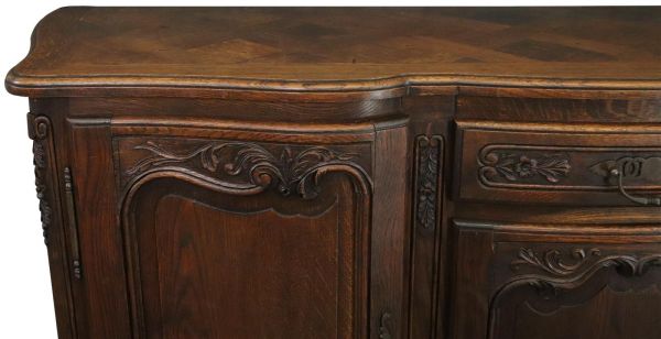 Sideboard Louis XV Rococo French Vintage 1950 Carved Oak 3-Door 3-Drawer
