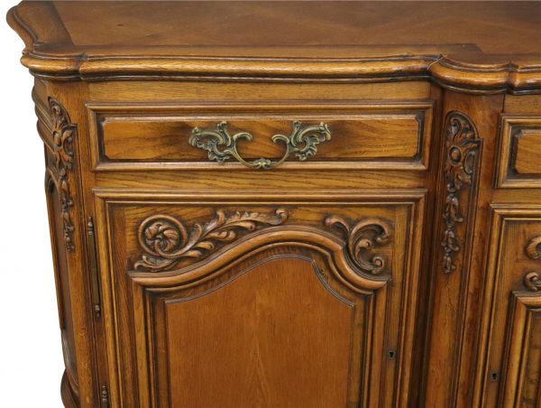 Sideboard Louis XV Rococo French Vintage 1950 Carved Oak 3-Door 3-Drawer