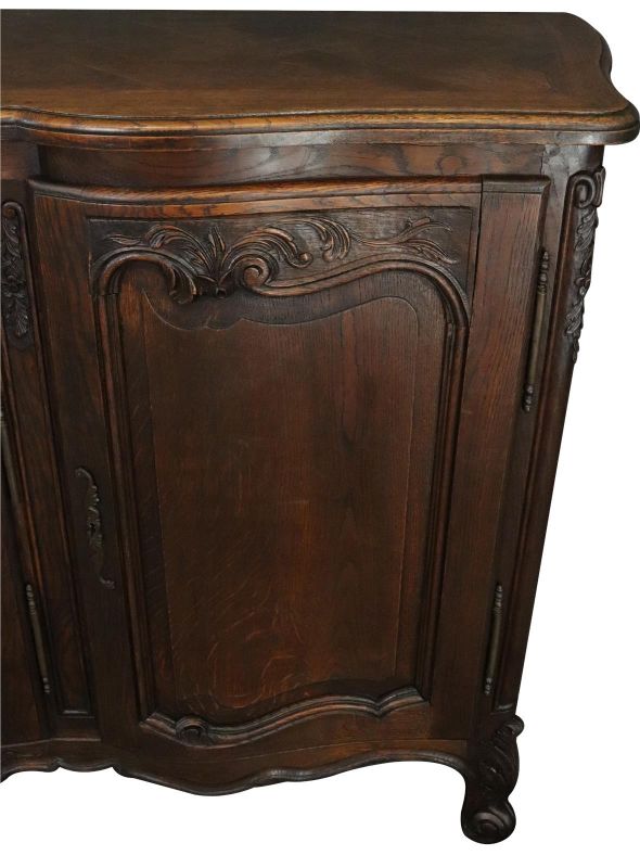 Sideboard Louis XV Rococo French Vintage 1950 Carved Oak 3-Door 3-Drawer