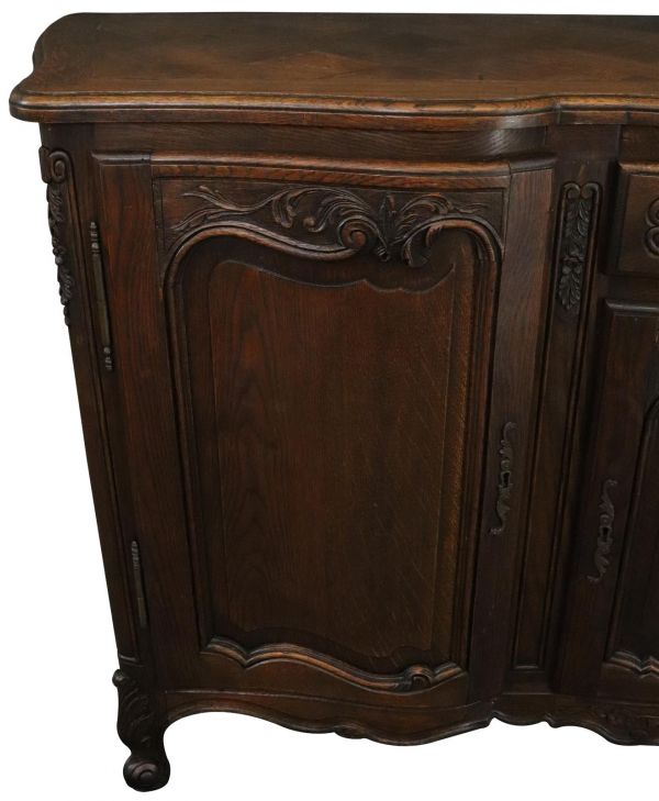 Sideboard Louis XV Rococo French Vintage 1950 Carved Oak 3-Door 3-Drawer