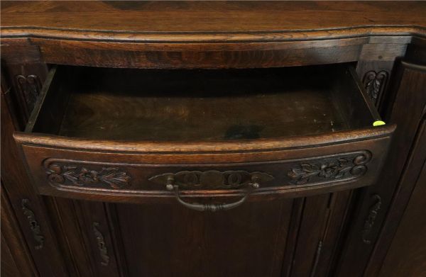 Sideboard Louis XV Rococo French Vintage 1950 Carved Oak 3-Door 3-Drawer