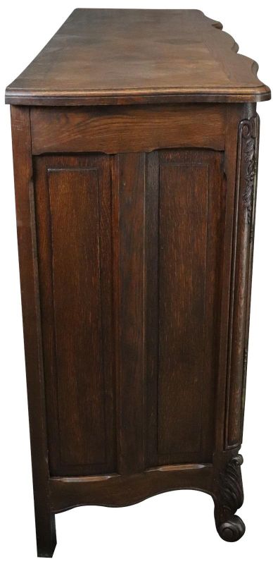 Sideboard Louis XV Rococo French Vintage 1950 Carved Oak 3-Door 3-Drawer