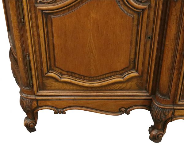 Sideboard Louis XV Rococo French Vintage 1950 Carved Oak 3-Door 3-Drawer