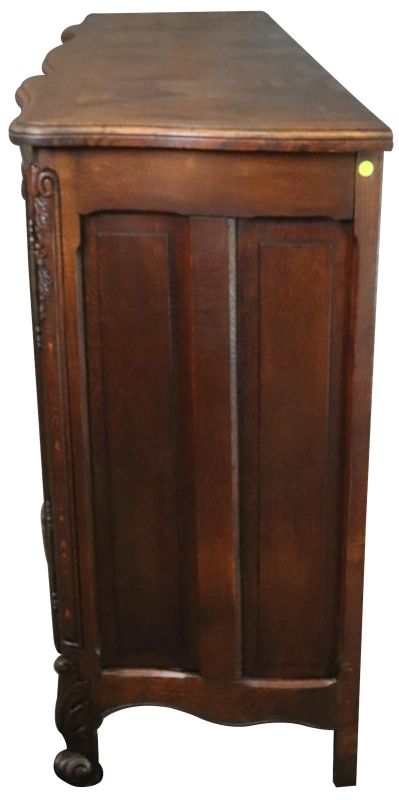 Sideboard Louis XV Rococo French Vintage 1950 Carved Oak 3-Door 3-Drawer