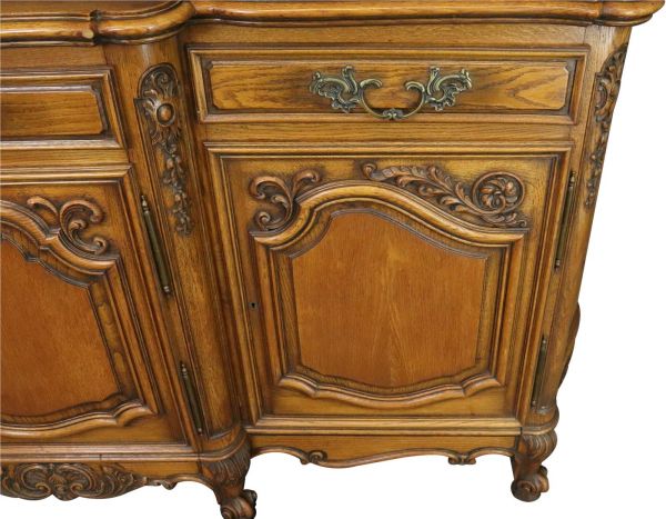 Sideboard Louis XV Rococo French Vintage 1950 Carved Oak 3-Door 3-Drawer