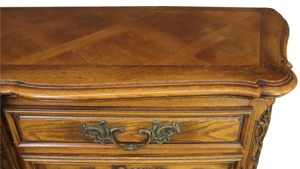 Sideboard Louis XV Rococo French Vintage 1950 Carved Oak 3-Door 3-Drawer