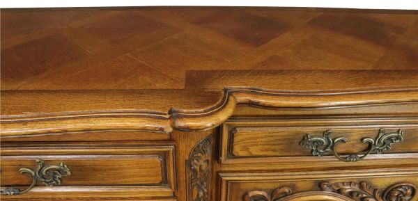 Sideboard Louis XV Rococo French Vintage 1950 Carved Oak 3-Door 3-Drawer