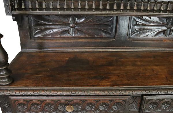 Brittany Buffet Antique French 1900 Chestnut Carved Figures Ship Wheels 2-Door