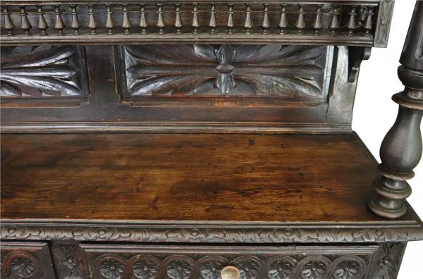 Brittany Buffet Antique French 1900 Chestnut Carved Figures Ship Wheels 2-Door