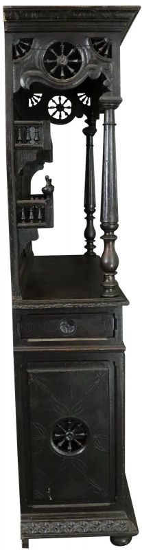 Brittany Buffet Antique French 1900 Chestnut Carved Figures Ship Wheels 2-Door
