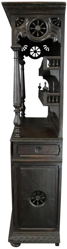 Brittany Buffet Antique French 1900 Chestnut Carved Figures Ship Wheels 2-Door