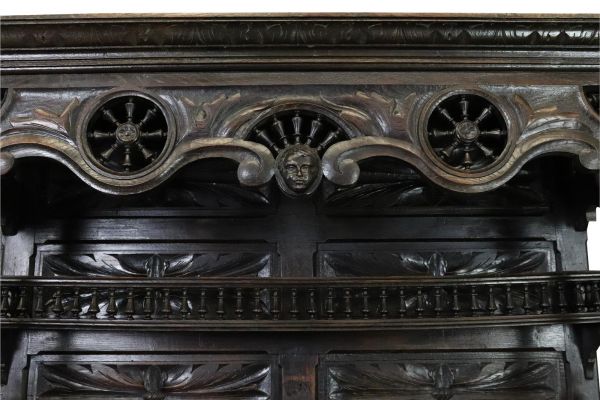 Brittany Buffet Antique French 1900 Chestnut Carved Figures Ship Wheels 2-Door