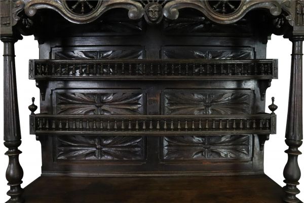 Brittany Buffet Antique French 1900 Chestnut Carved Figures Ship Wheels 2-Door