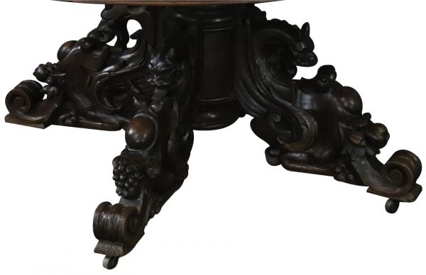 Table Antique French Hunting Renaissance Oak 1880 Pedestal Ornate Carved Beasts