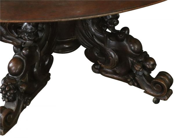 Table Antique French Hunting Renaissance Oak 1880 Pedestal Ornate Carved Beasts