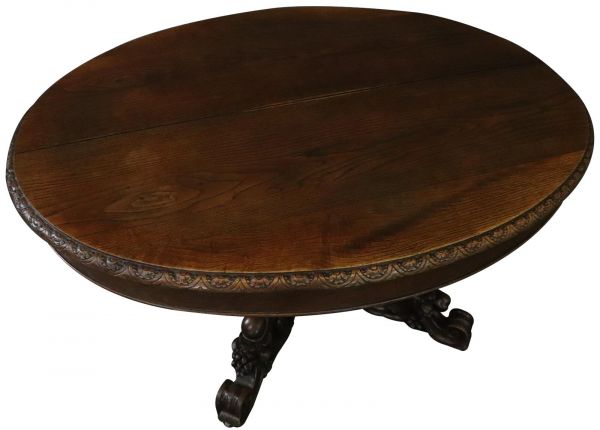 Table Antique French Hunting Renaissance Oak 1880 Pedestal Ornate Carved Beasts